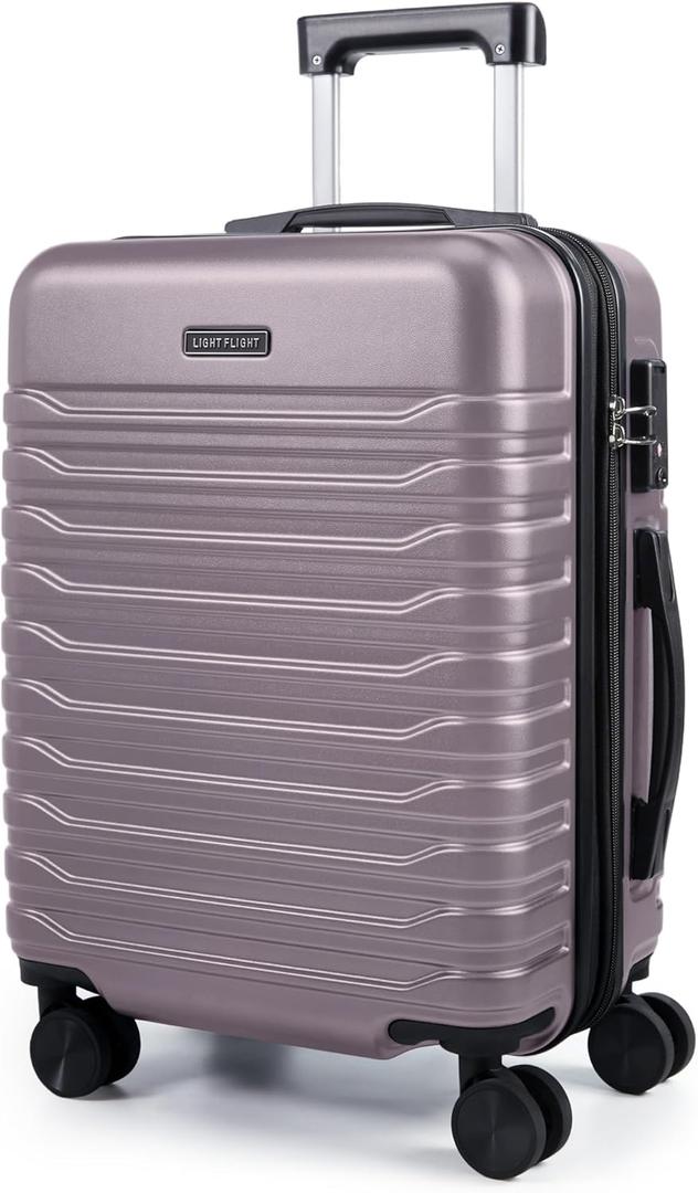 LIGHT FLIGHT Expandable Carry On Luggage 22x14x9 Airline Approved with Double Spinner Wheels, 20 Inch Lightweight Hard Shell Rolling Suitcases with TSA Lock, Rose Purple