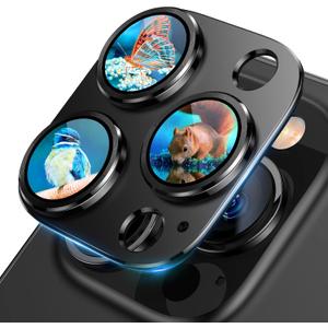 Uyiton for iPhone 12 Pro Max Camera Lens Protector, [Drop Protection][Strong Adsorption] 9H Tempered Glass Camera Cover Screen Metal Ring Case Friendly Scratch Resistant Easy to Install - Black