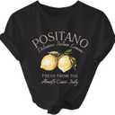 Verdusa Women's Lemon Print Summer Goth Short Sleeve Crop Top Crew Neck Graphic Tee (Black, L)