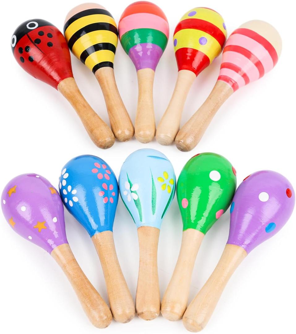 10 x POPLAY 10PCS Mini Wooden Maracas, Maracas for Toddler Musical Instruments Wooden Shakers Baby Musical Toys Infant Learning Toys