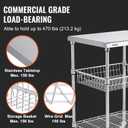 VEVOR Kitchen Utility Cart, 36.6"x20"x24" 3 Tiers Wire Rolling Cart, 470LBS Capacity Steel Service Cart with Brake Wheels, Storage Trolley with 76mm Basket PP Liner 6 Hooks, for Indoor & Outdoor Use