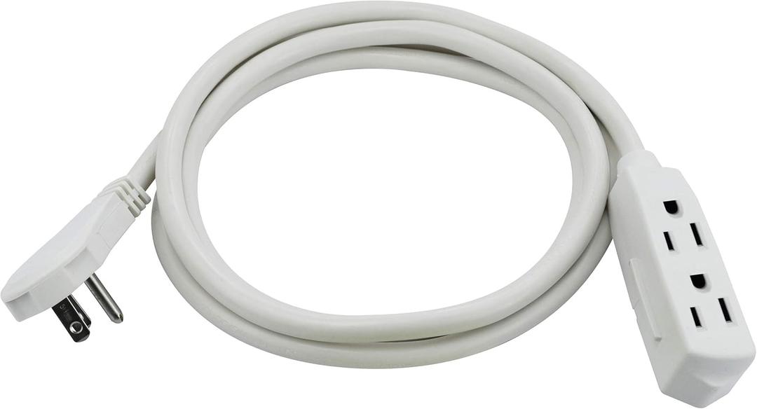 Clear Power 6 ft 14/3 SJT 3 Outlet Heavy Duty Flat Plug Extension Cord for Small Tools, appliances and Office Equipment, White, 3 Prong Grounded Plug, CP10046