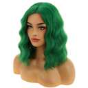 RIGHTON Emerald Green Wig for Women Short Curly Wig Green Beach Wave Wigs with Hairnet