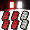 Partsam 6x 5x3 Inch Rectangle Stop Turn Tail Reverse Backup Running Lights Red Clear Lens 24LEDs LED Truck Trailer Hitch Tail Lights Sealed Flush Mount 3 Prong Watertight Plug Rubber Grommet 12V IP67