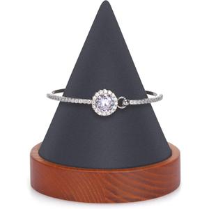 Conical Bracelet Bangle Watch Holder with Wooden Base Exquisite Size for Vendors Exhibit Trade Shows Retail Stores (Gray)