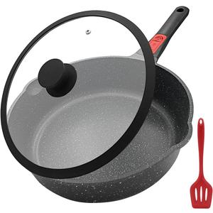 AIKENBBKK 12 Inch Deep Frying Pan Skillet Nonstick with Lid, 5 QT Saute Pan, Non Stick Frying Pan, Compatible with All Stovetops, Detachable Handle, Oven Safe, PFOA PFOS Free, Black