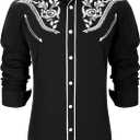 Western Shirts for Men Cowboy Shirts Long Sleeve Embroidered Country Shirt Slim Fit Button Down Shirt Casual Work (Large, Black)