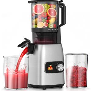 Cold Press Juicer Machines Slow Masticating, Single Auger Juicer for Vegetables & Fruits, Rotary Knob Control, Anti-Clog Reverse Function, Easy Clean Home Juicer