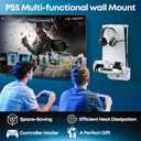 PS5 Wall Mount Kit with Cooling Fan and Charging Station Compatible with PS5/ Slim/Pro Disc and Digital, PS Five Floating Shelf with 9 RGB Lights, PS 5 Mount Behind TV, PS 5 Accessories for Gaming