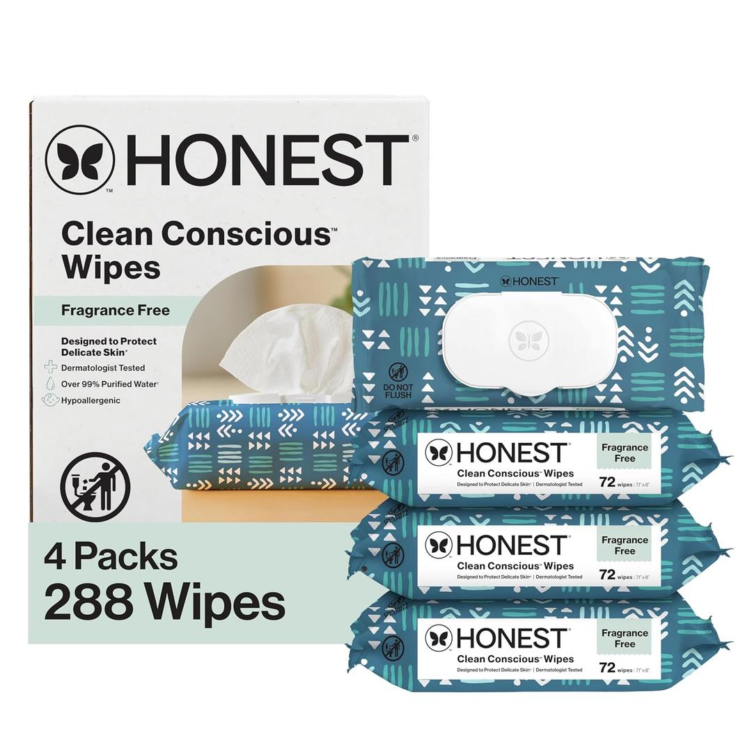 The Honest Company Hypoallergenic Multi-Use Baby Wipes for Sensitive Baby Skin, Balance Blues, 288 Count (72 Count (Pack of 4))