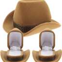 Veemoon 3pc Ring Storage Box Cowboy Hat Shape Jewelry Organizer Earrings Case Hat Flannel Storage Unique Design