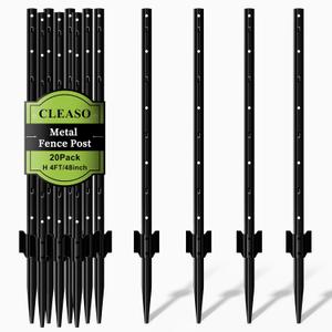 Metal Fence Posts 4 FT Black (Pack of 20) Heavy Duty U Post & T Post for Wire Fencing, Rustproof Powder-Coated Steel Fence Stakes, No-Dig Fence Posts for Farm, Orchard, Yard & Temporary Fencing