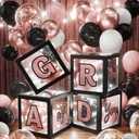2026 Graduation Decorations - 86 PCS Graduation Party Decor Supplies Set Includes LED Light Strings Balloon Block Boxes with Letters Foil Curtains Backdrop 2026 Balloon - Black Pink Rose Gold