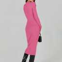 ANRABESS Women Long Sleeve Sweater Dress Crewneck Bodycon Stretch Slim Fit Ribbed Knit Midi Dresses 2025 Fall Trendy Outfits Hot Pink X-Large (Pink, XL)