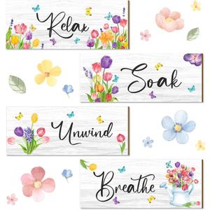 4 Pcs Farmhouse Kitchen Wall Decor Eat Drink Enjoy Love Rustic Wood Kitchen Sign Eat Sign Wooden Hanging Dining Room Decor for Living Room Home Bar Cafe