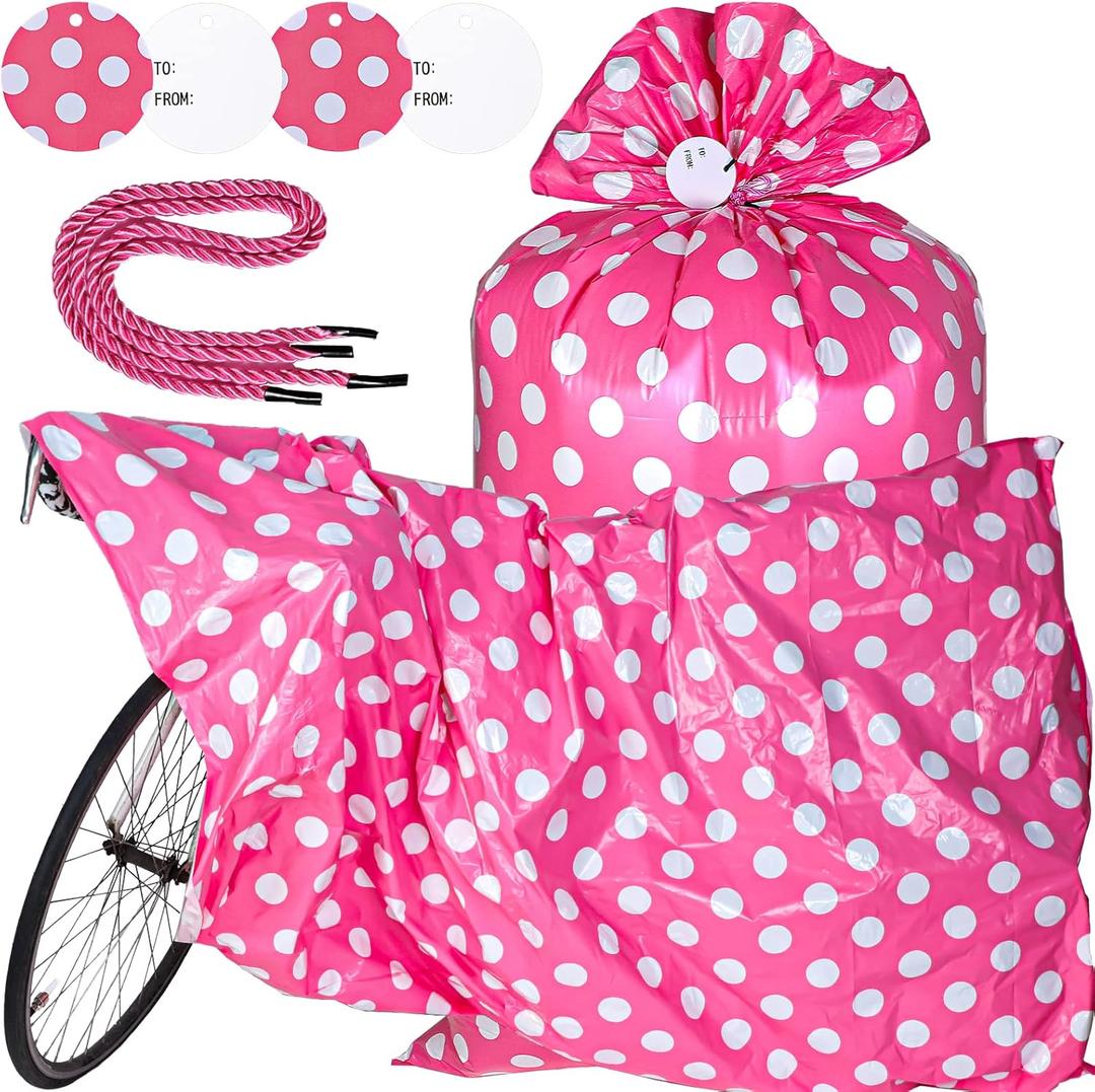 Sabary 70 x 40 Inch Extra Large Jumbo Bike Gift Bag for Plastic Big Giant Gifts Bags for Christmas Baby Shower Birthday Wrapping Supplies (Pink White)