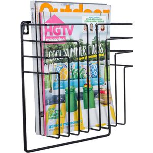 MyGift 11 Inch Modern Art Deco Black Metal Wire Floating Magazine Rack and File Folder Holder, Wall Mounted Home or Office Storage for Oversized Magazines