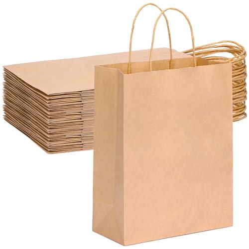 OUTUXED 70pcs Gift Bags, Brown Paper Bags with Handles, 7.1x3.6x9.3in Medium Size Kraft Paper Bags for Retail, Gift Wrapping, and Shopping