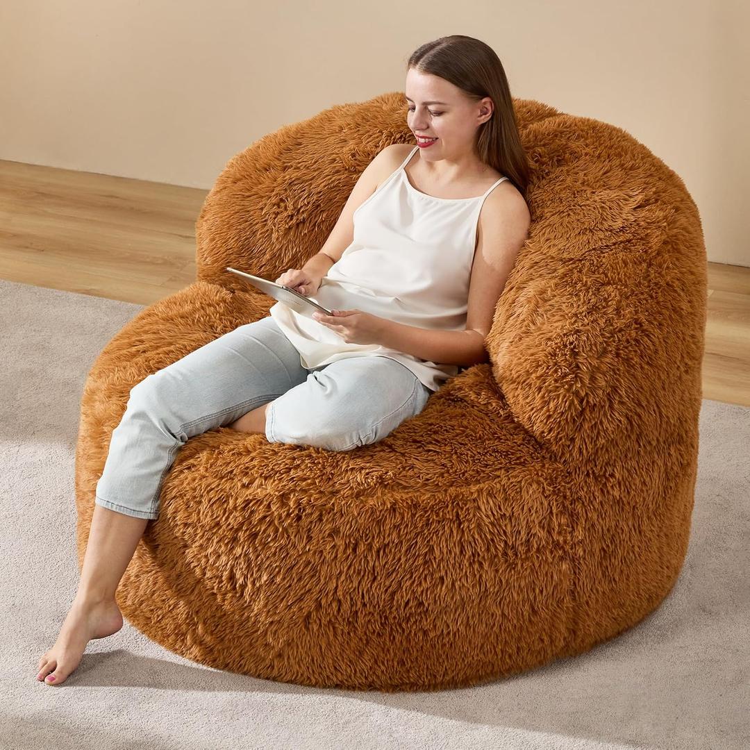 Hobestluk Bean Bag Chair Giant Bean Bag Chairs for Adults Big Adult Bean Bag Chair with Foam Filler Large Beanbags with Stuffed Back Lazy Sofa, Caramel-Oversize