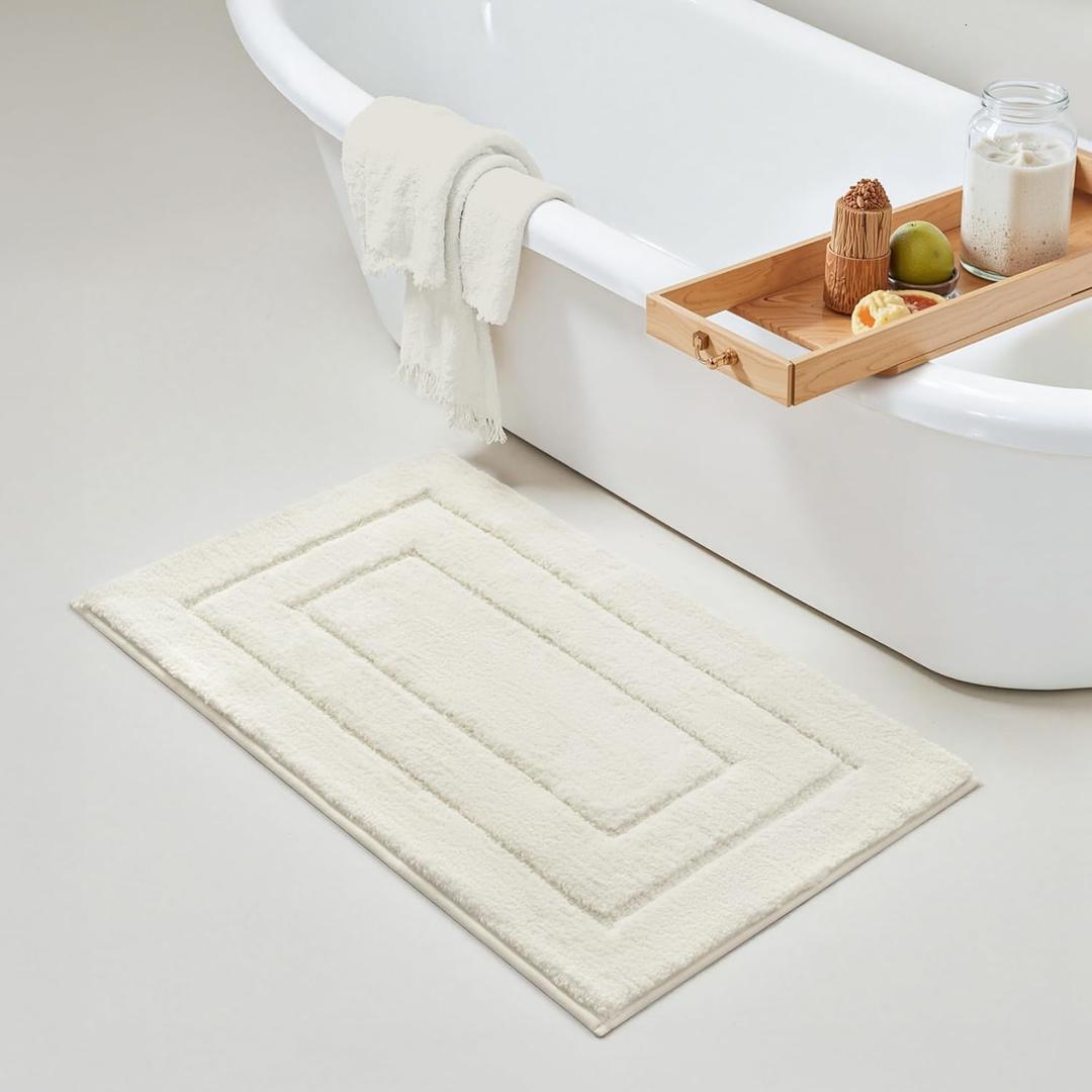 GRANNY SAYS Bathroom Rugs Non Slip, 16" x 24", Bath Rugs for Bathroom Washable, Bath Mats for Bath Floor, Microfiber Bath Mat for Tub, Absorbent Bath Rugs for Bath, Ivory