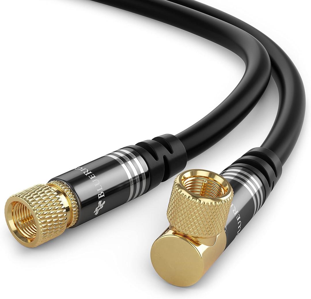 BlueRigger RG6 Digital Coaxial Audio Video Cable (6FT, 90 Angled to Straight Male F Type Connector, Triple Shielded) - HDTV, CATV, DVB-T2/C/S, Cable Modem, Radio, Satellite Receivers