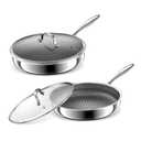Hybrid Non Stick Frying Pans 2 Piece set, Stainless Steel Frying Pans with Tempered Glass Lid, 8" 10" 5 Ply Induction Cookware, Dishwasher-Friendly, Oven-Safe Up to 800°F, Compatible with All Cooktops