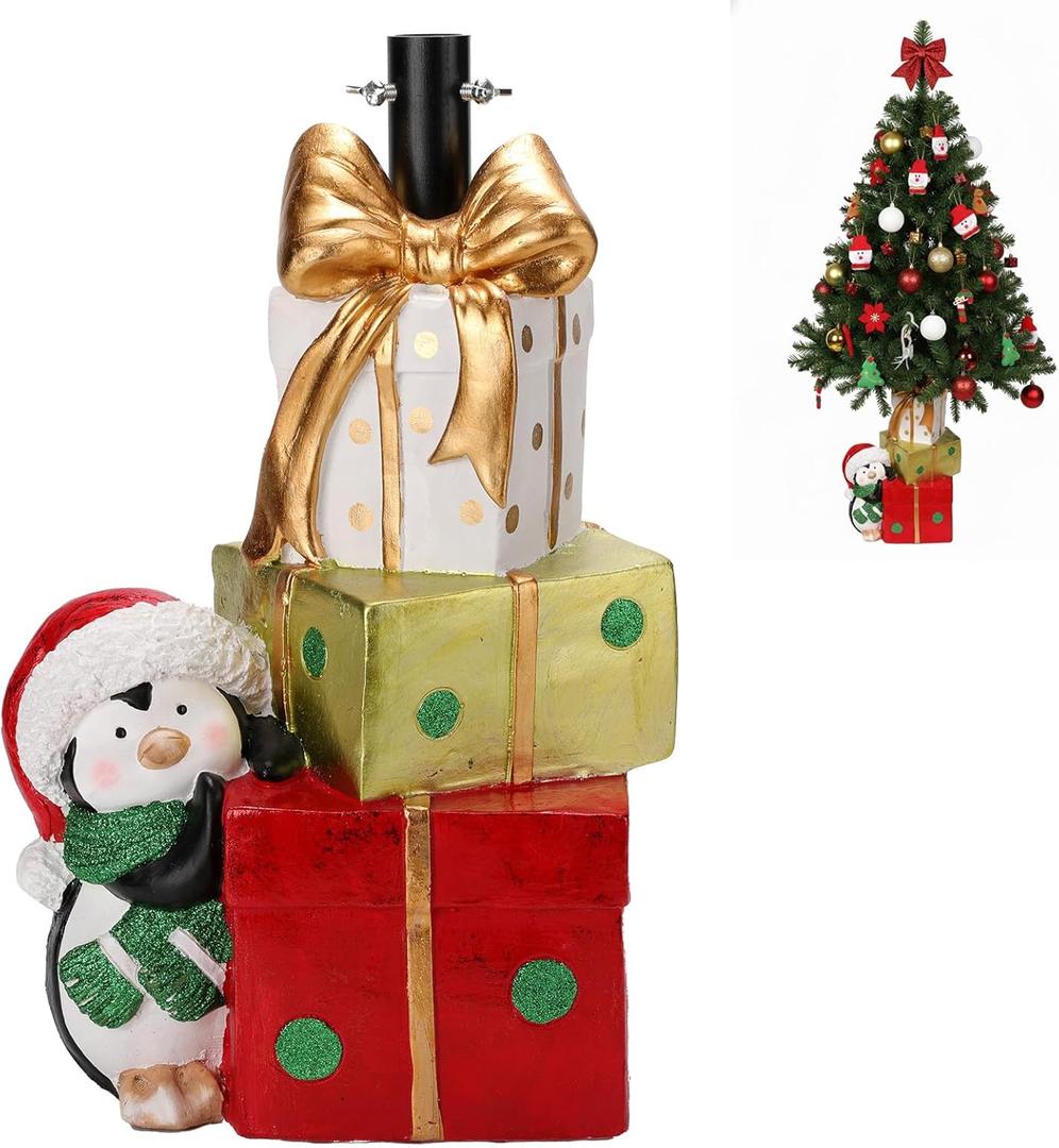 BUTILIVEEN Christmas Tree Stand Base for Artificial Trees, Penguin Statue with Decorative Gift Box Design - Tree Stand and Collar Alternative for Holiday Display