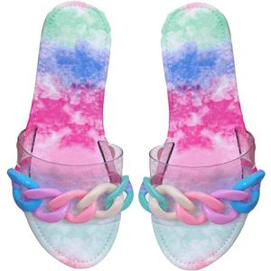 YSMIIH Women Sandals Beach Open Toe Flat Slippers Transparent TPR Fashion Colorful Chain Clear Slide Flip Flops Slip on Outdoor Beach (8)