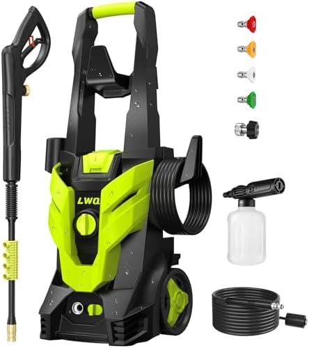 Electric Pressure Washer, 2.5 GPM Power Washer with 4 Quick Connect Nozzles, High Pressure Cleaning Machine with Foam Cannon for Cars/Fences/Driveways/Patios/Home Cleaning (Green)