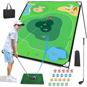 Liberry Golf Chipping Game with Large Chipping Mat, 2 Adjustable Clubs, 20 Sticky Balls, Outdoor Indoor Sports Training Toy Gift for Adults Kids, Family Yard Target Game