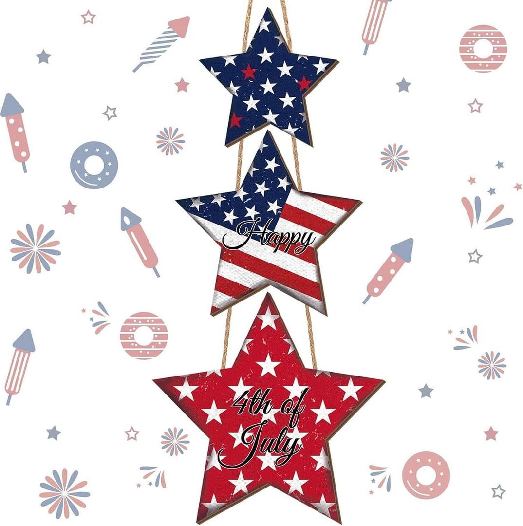 Patriotic Wreath Red White and Blue 4th of July Welcome Wreaths for Front Door with American Flag Stars Designs Wooden Front Door Sign 4th of July Decorations Porch Home Wall Outside Decor