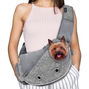 PetAmi Dog Sling Carrier for Small Dogs, Puppy Carrier Sling Purse, Dog Bags For Traveling, Carrying Bag to Wear Medium Cat, Adjustable Crossbody Pet Sling Travel, Poop Bag Dispenser, Max 10 lbs, Gray