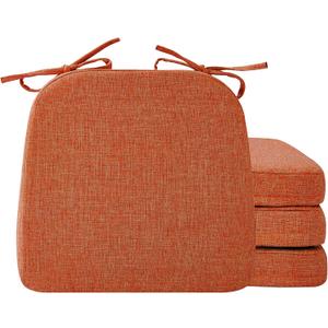 Ruqmuis Chair Cushions for Dining Chairs, 2" Thick Seat Cushions for Kitchen Chairs, D-Shaped Chair Pads with Washable Cover, Ties and Non Slip Backing, 17'' x 16'', Set of 4, Orange, 4 Count