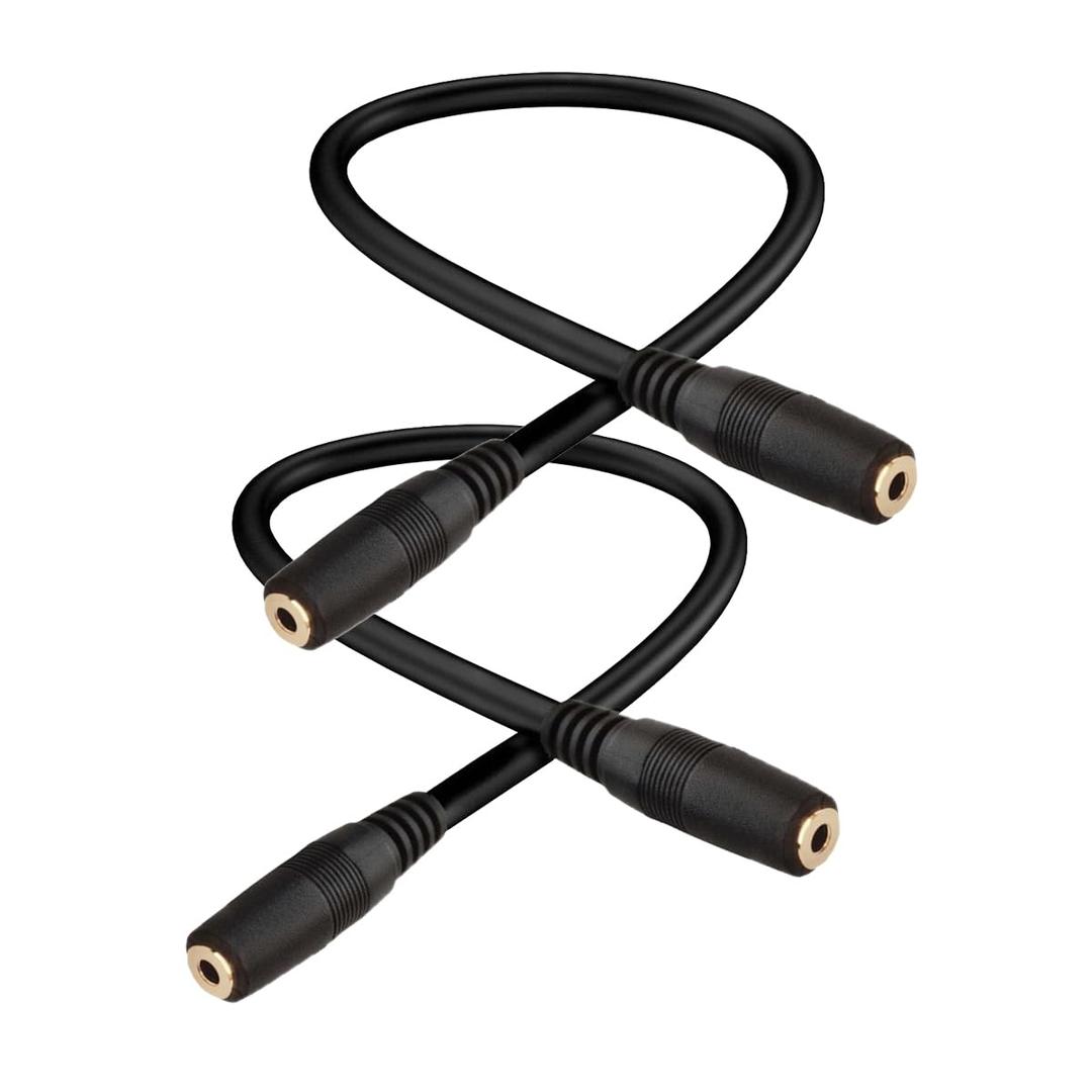 Seadream 2Pack 2.5mm Female to 2.5mm Female Audio Extension Cable 1FT 3 Pole Gold Plated