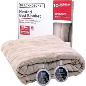 BLACK+DECKER Heated Blanket Electric King, Micro Plush Electric Blanket, Heating Blanket with 10 Heating Levels, 10H Timer, Auto Shutoff, Dual Zone Heating, Fast Heating (90x100 inches, Cream)