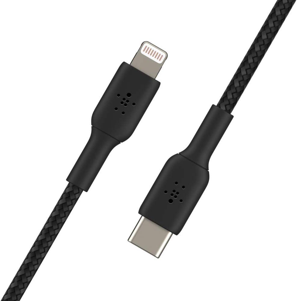 Belkin BoostCharge Nylon Braided USB C to Lightning Cable 3.3ft/1M - MFi Certified 18W Power Delivery iPhone Charger Cord - Apple Charger USB C Cable - Fast Charging for iPhone 14, iPhone 13 - Black