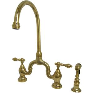 Kingston Brass KS7792ALBS English Country Bridge Kitchen Faucet, Polished Brass, 13.5 x 7.75 x 16.81