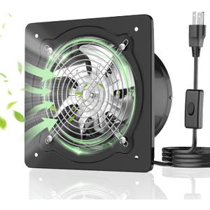 8 Inch Garage Ventilation Fan, Heavy-Duty Metal Exhaust Fan with High Airflow & Low Noise, Suitable for Garage, Workshop, Shed & Utility Room, Black