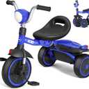 XJD Toddler Tricycle, Foldable Toddler Bike with Pedals, Tricycle for 2-5 Year Olds, Adjustable Comfortable Seat, Christmas Birthday Gifts for 1-5 Years Old Boys and Girls (Blue)