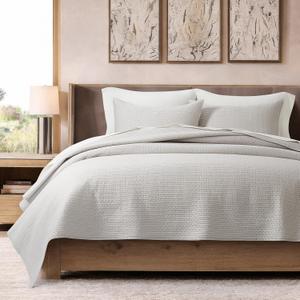 EVERGRACE Cotton Sateen Pick-Stitch Quilt Set Queen Size – 100% Cotton Lightweight Coverlet Bedding, Pre-Washed Oversized Bedspread, Breathable All-Season Quilt Set with 2 Shams, Frost Gray
