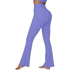 Sunzel Sunzfly Invisible Butt Scrunch Flare Leggings for Women, Mini Flared Yoga Pants with Tummy Control and High Waist 30" Periwinkle Medium