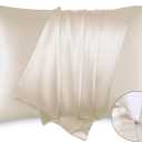 Bedsure Satin Pillowcase for Hair - Beige Satin Pillow Cases Standard Size with Zipper 2 Pack, Similar to Silk Pillow Cases for Skin, Silky & Soft, Gifts for Women Men, 20x26 Inches (Standard (20" x 26"), 01 - Beige - Zipper)