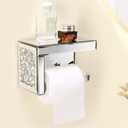 TACIDON Crystal Crush Diamond Toilet Paper Holder with Mirrored Shelf. Silver Modern Toilet Paper Holder Wall Mounted, Glamorous Mirror Toilet Paper Roll Holder for Bathroom Washroom.