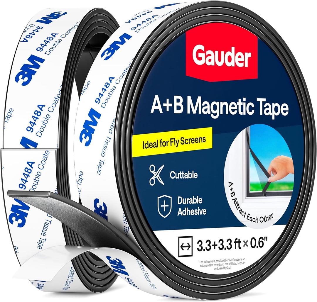 GAUDER A+B Magnetic Tape I Magnetic Strips with Adhesive Backing for Fly Screen & More | Magnetic Tape Roll (3.3 ft + 3.3 ft)