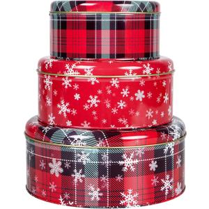 3 Pack Cookie Tins, Round Christmas Tins with Lids,Baking Cake Container for Storing Cookie, Cake, Snack, Candy, Chocolate, for Christmas, Halloween, Round Metal Nesting Containers(3 Sizes)