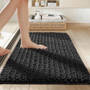 Bathroom Rugs Non Slip Washable, Extra Thick Soft Chenille Absorbent Bath Mat, High Density Barrier Non Slip Backing, Quick Dry Plush Shaggy Floor Carpet for Tub&Shower 24x17, Darkgrey