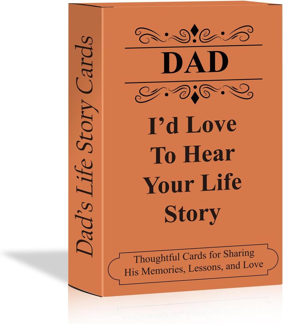 Fathers Day Dad Gifts from Daughter Son - Dad I'd Love to Hear Your Life Story Conversation Cards for Birthday, Hear Dad's Story, 104 Engaging Questions - Sentimental Gifts for Father