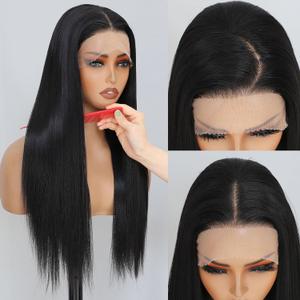 13x4 Synthetic Lace Front Wig Long Straight Hair Wig For Black Women 26 inch Hd Lace Front Wigs Glueless Pre Plucked Synthetic Wig For Daily Use Ready To Wear Natural Color(1B)