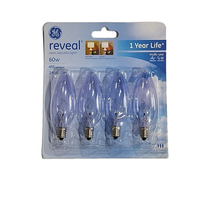 GE Reveal Light Bulb Soft White 60 W 455 Lumen E12 Candelabra Base 8 Bulbs, 2 Pcs