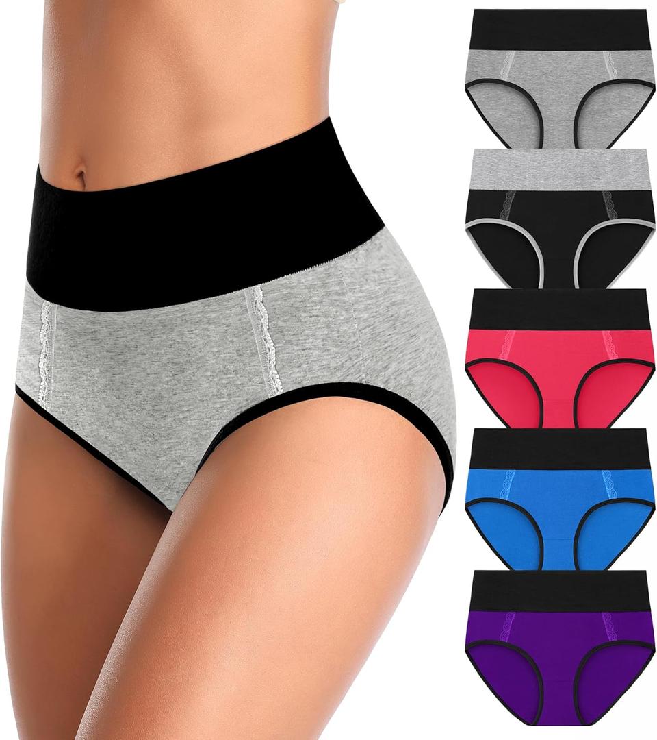MISSWHO Cotton High Waisted Womens Underwear Soft Stretch Breathable Full Coverage Ladies Panties(Regular & Plus Size) (XXL)